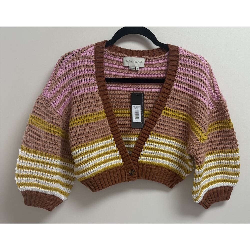 Sachin and Babi Penny Cardigan Cropped Women Size Small Brown Multicolor